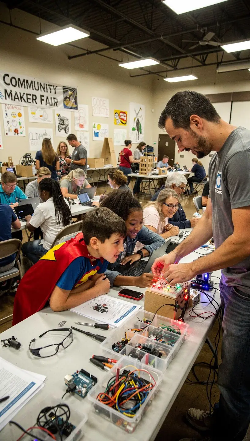 Community members collaborating on a Wi-Fi network setup.