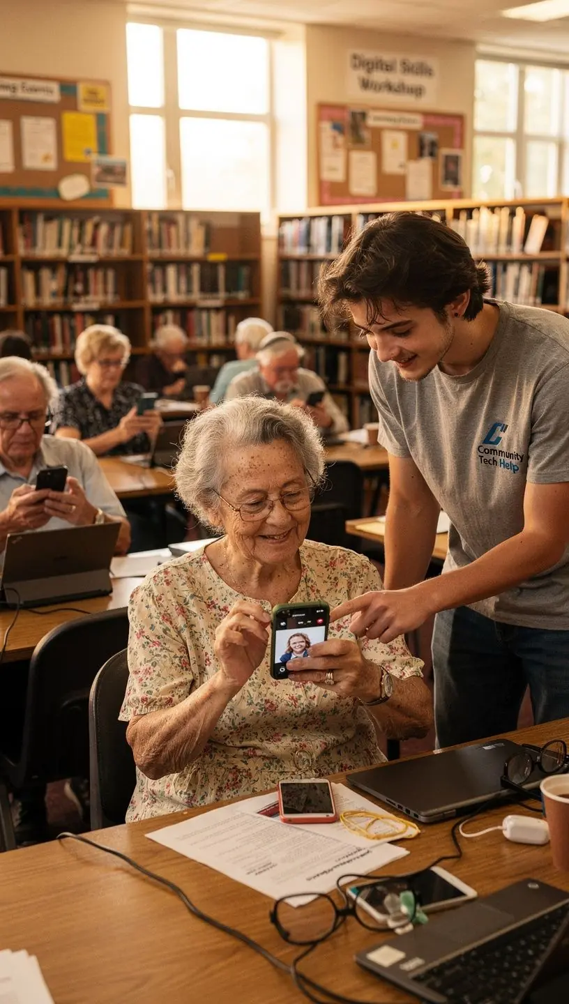 Community workshop teaching digital skills to locals